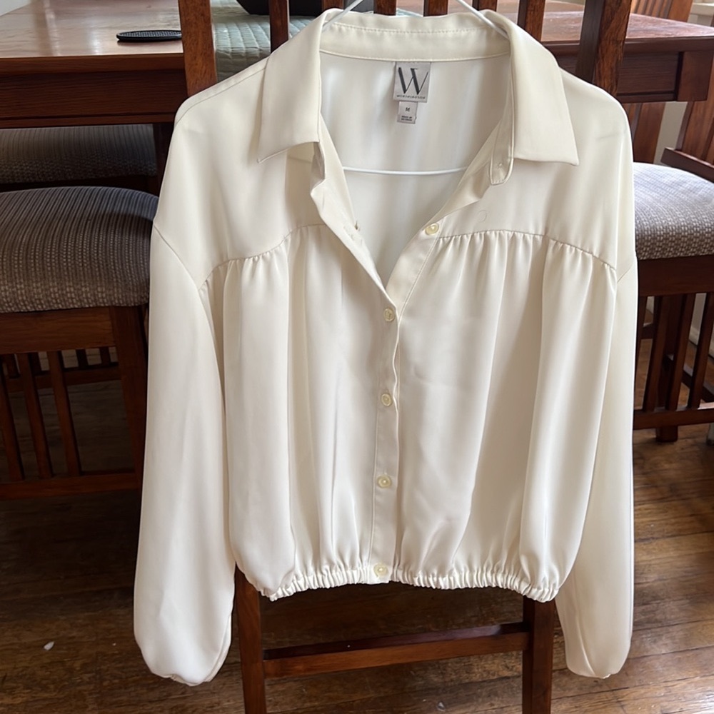 Worthington Long Sleeve Button Down, with Elastic Waist, in Ivory, wore once.